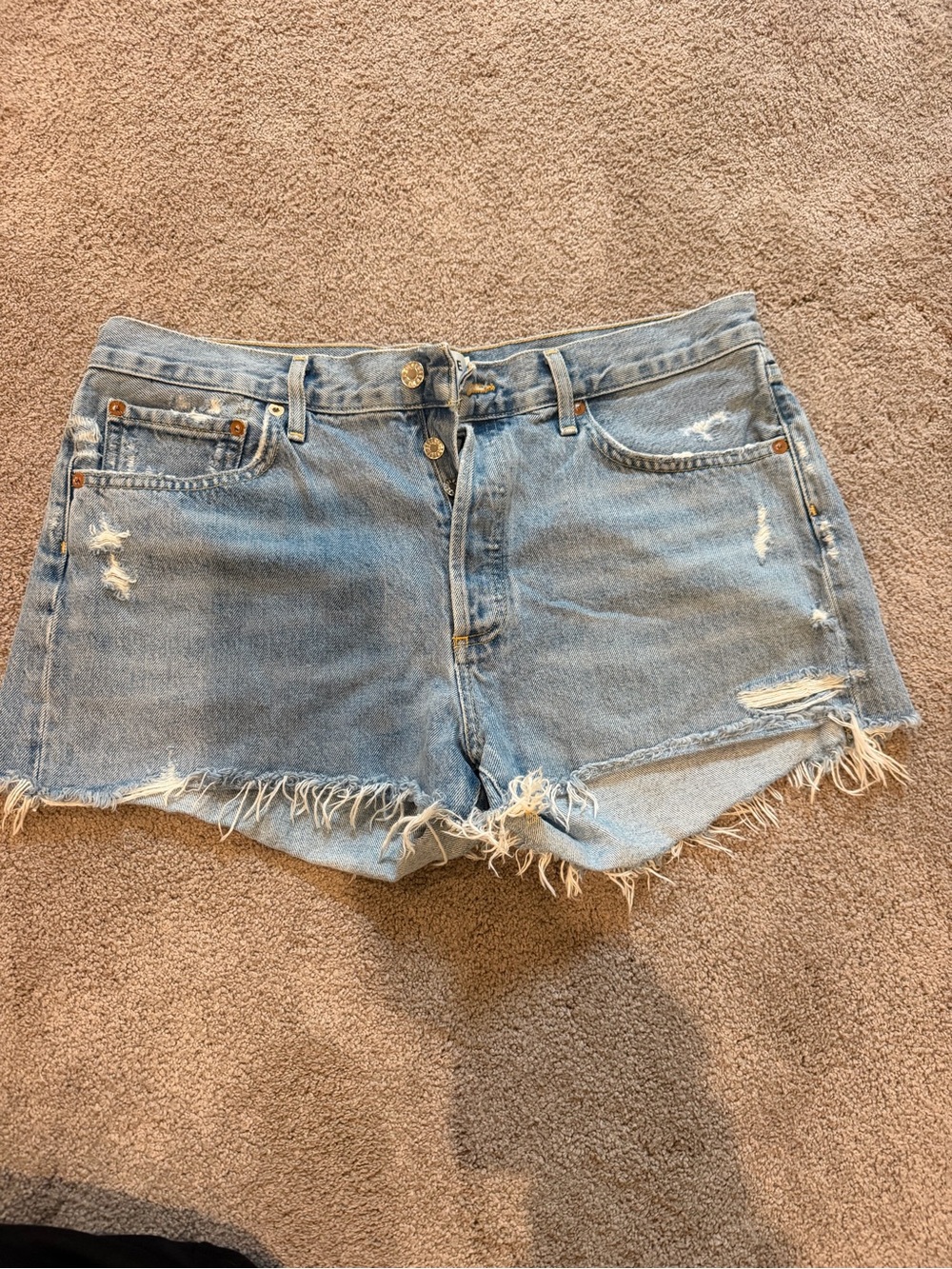 Agolde Light Wash Distressed Denim Shorts